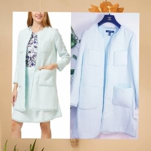 NWT ELLEN TRACY Celadon  Women Light Green Blazer  Open Long Sleeves Fringed Hem